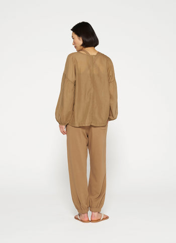 balloon sleeve blouse | cedar brown