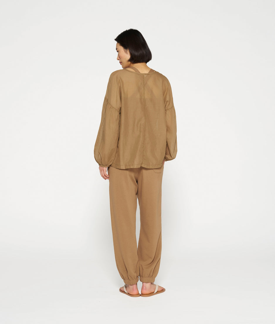 balloon sleeve blouse | cedar brown