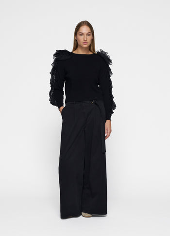 wide leg pants twill | black
