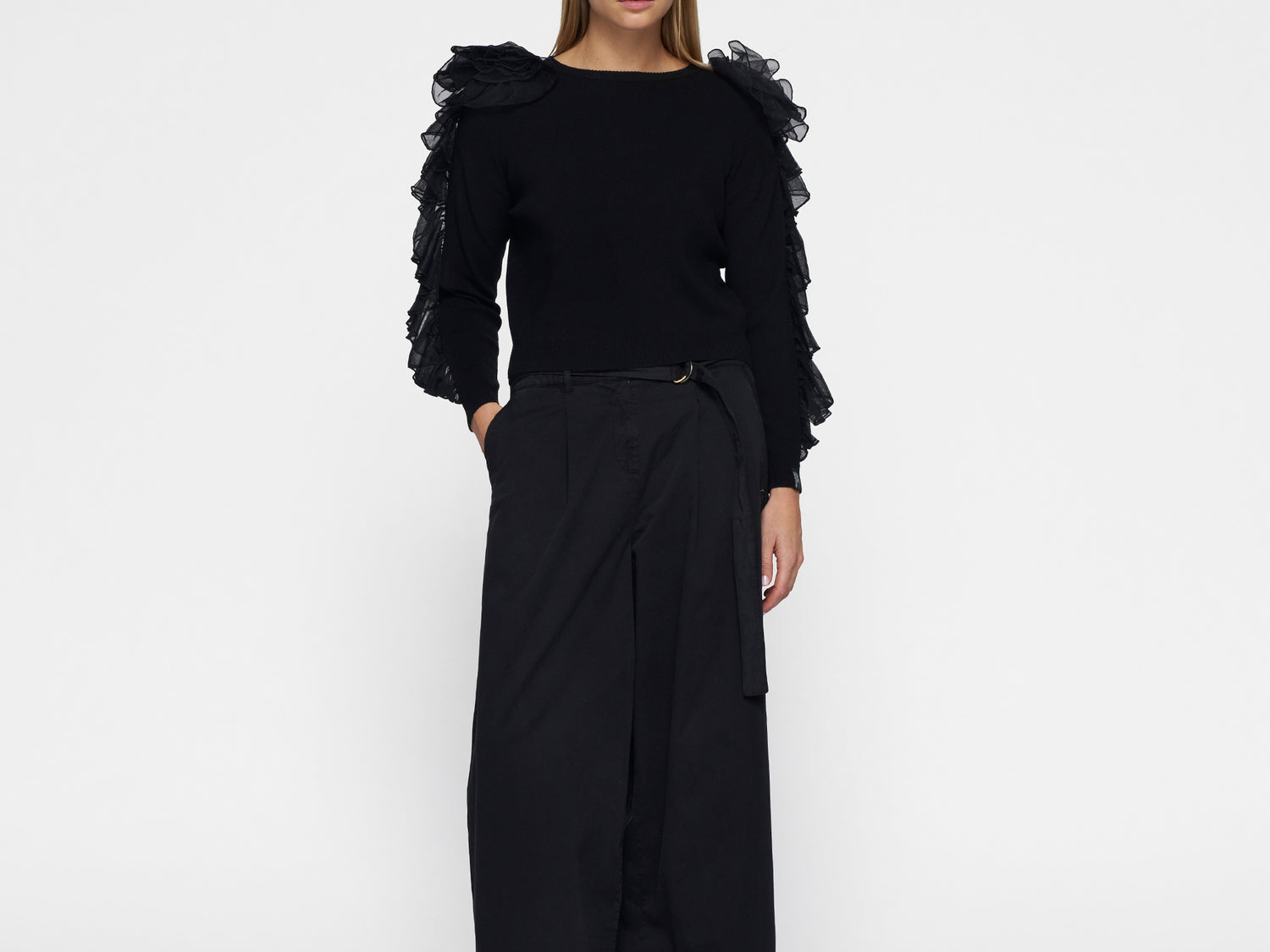 wide leg pants twill | black
