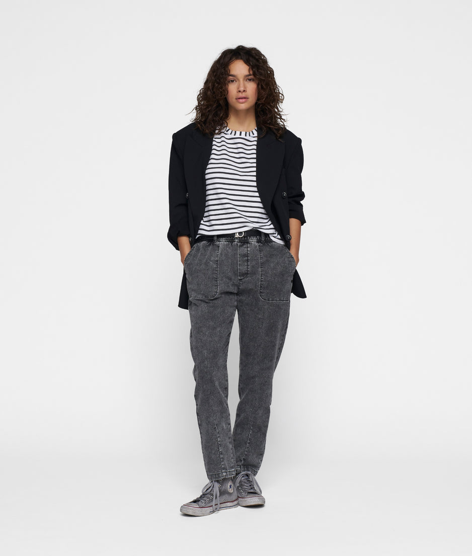 THE PETITE TEE LINEN STRIPES | white/black