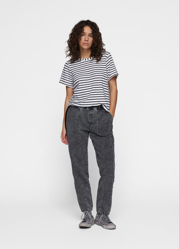 THE PETITE TEE LINEN STRIPES | white/black