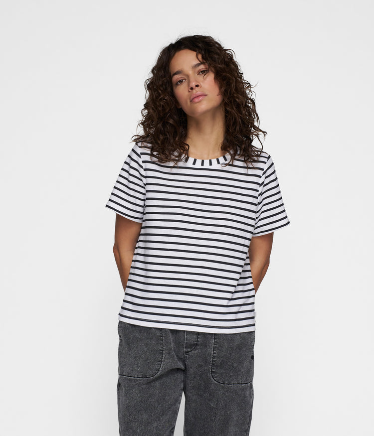THE PETITE TEE LINEN STRIPES | white/black
