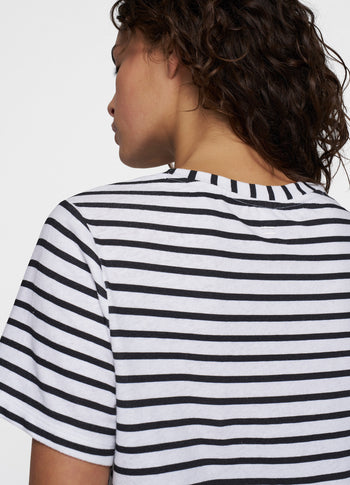 THE PETITE TEE LINEN STRIPES | white/black