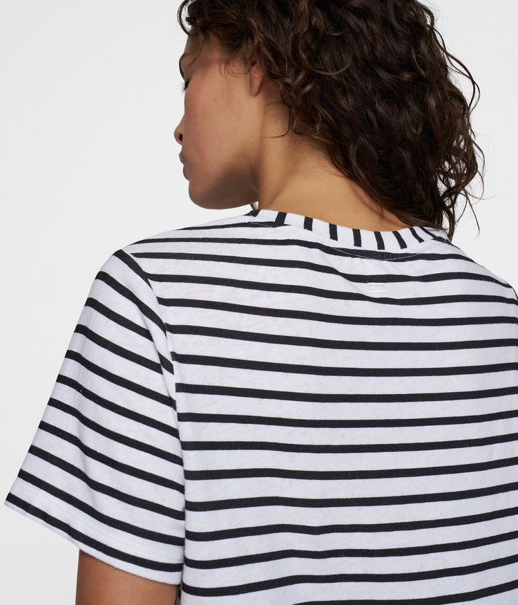 THE PETITE TEE LINEN STRIPES | white/black
