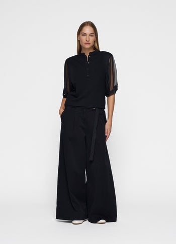 balloon sleeve polo blouse | black