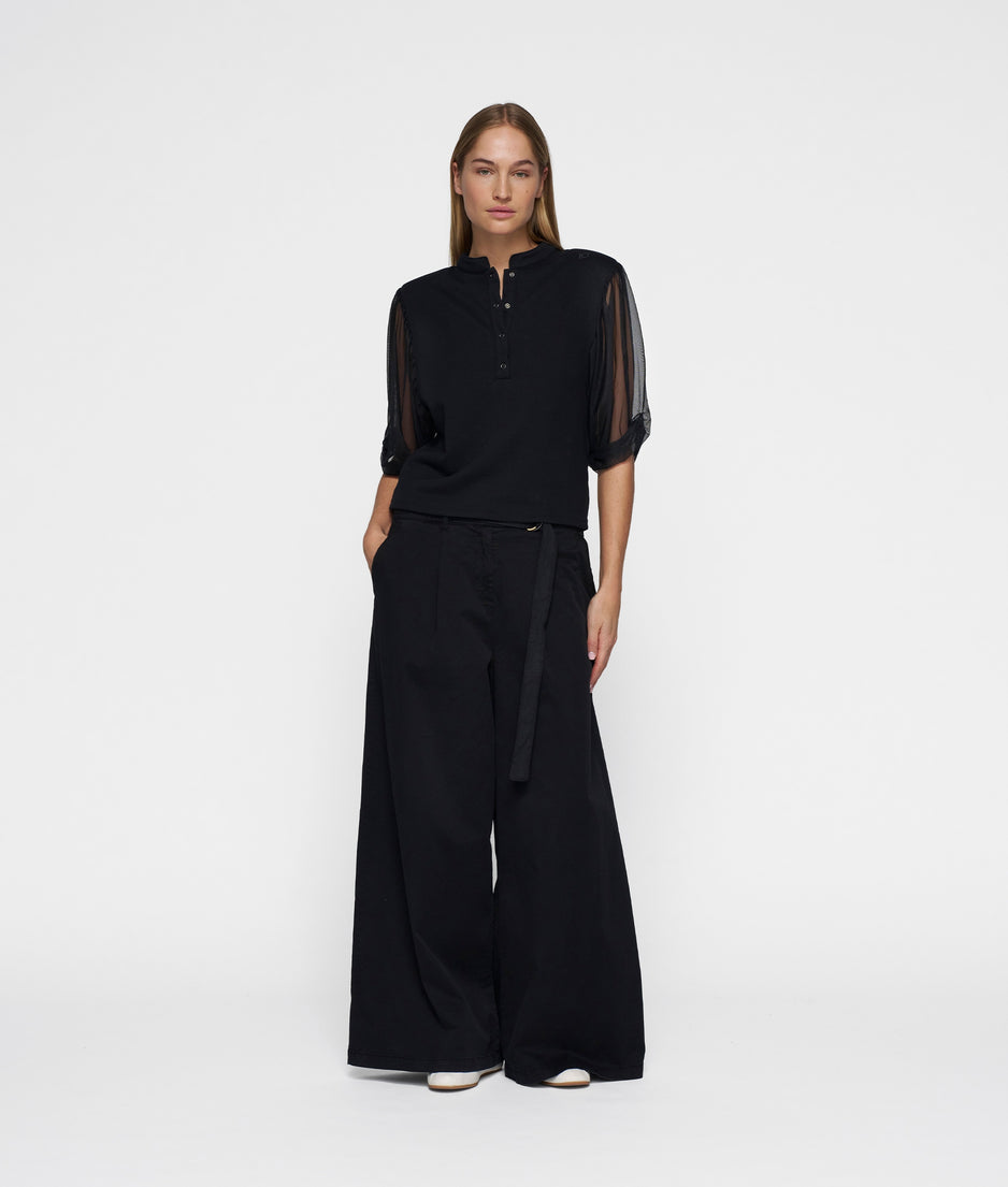 balloon sleeve polo blouse | black