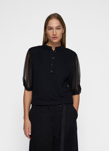 balloon sleeve polo blouse | black