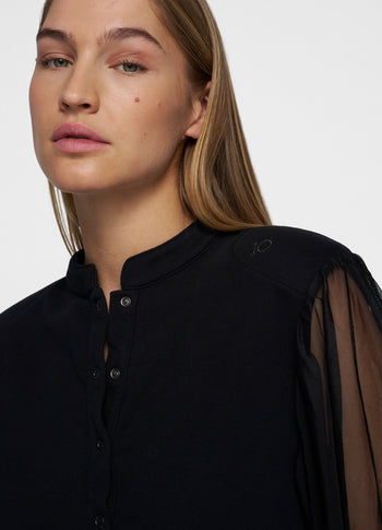 balloon sleeve polo blouse | black