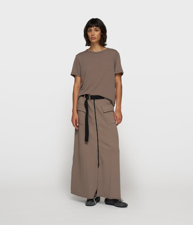 belted midi skirt fleece | moonrock