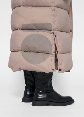long puffer jacket | warm taupe