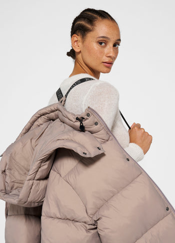 long puffer jacket | warm taupe