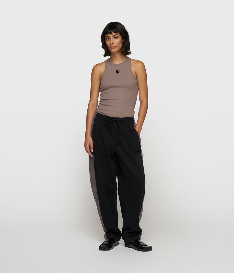 wide tapered pants twill | black