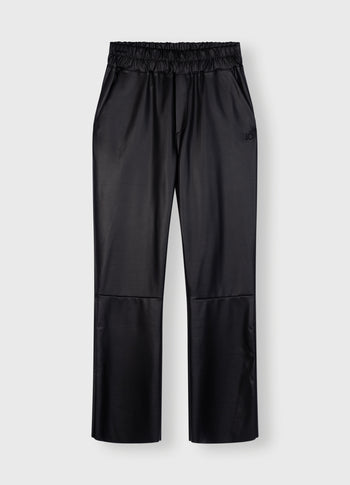 leather look flared pants | black
