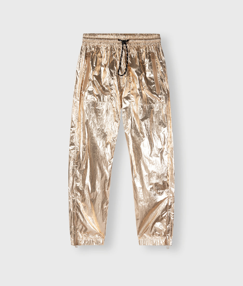 metallic pants | rose gold