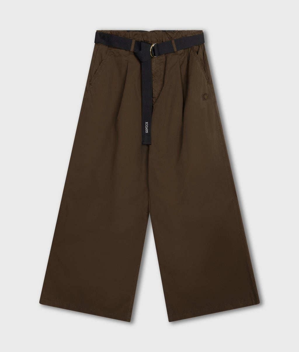 wijde twill broek | brown