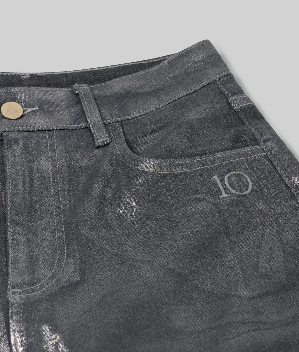 metallic western denim broek | silver