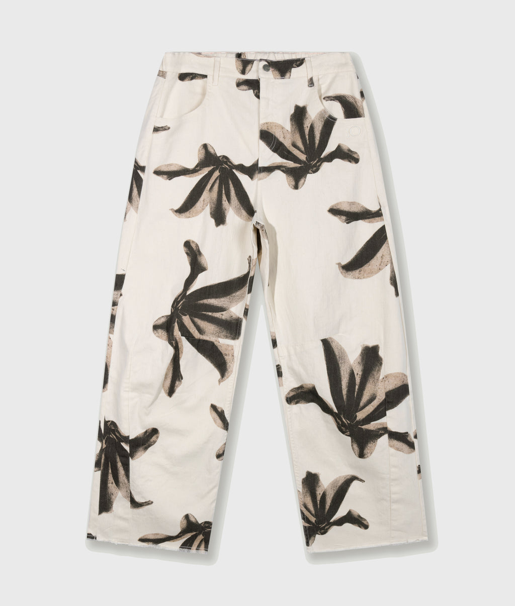 western pants flower | ecru