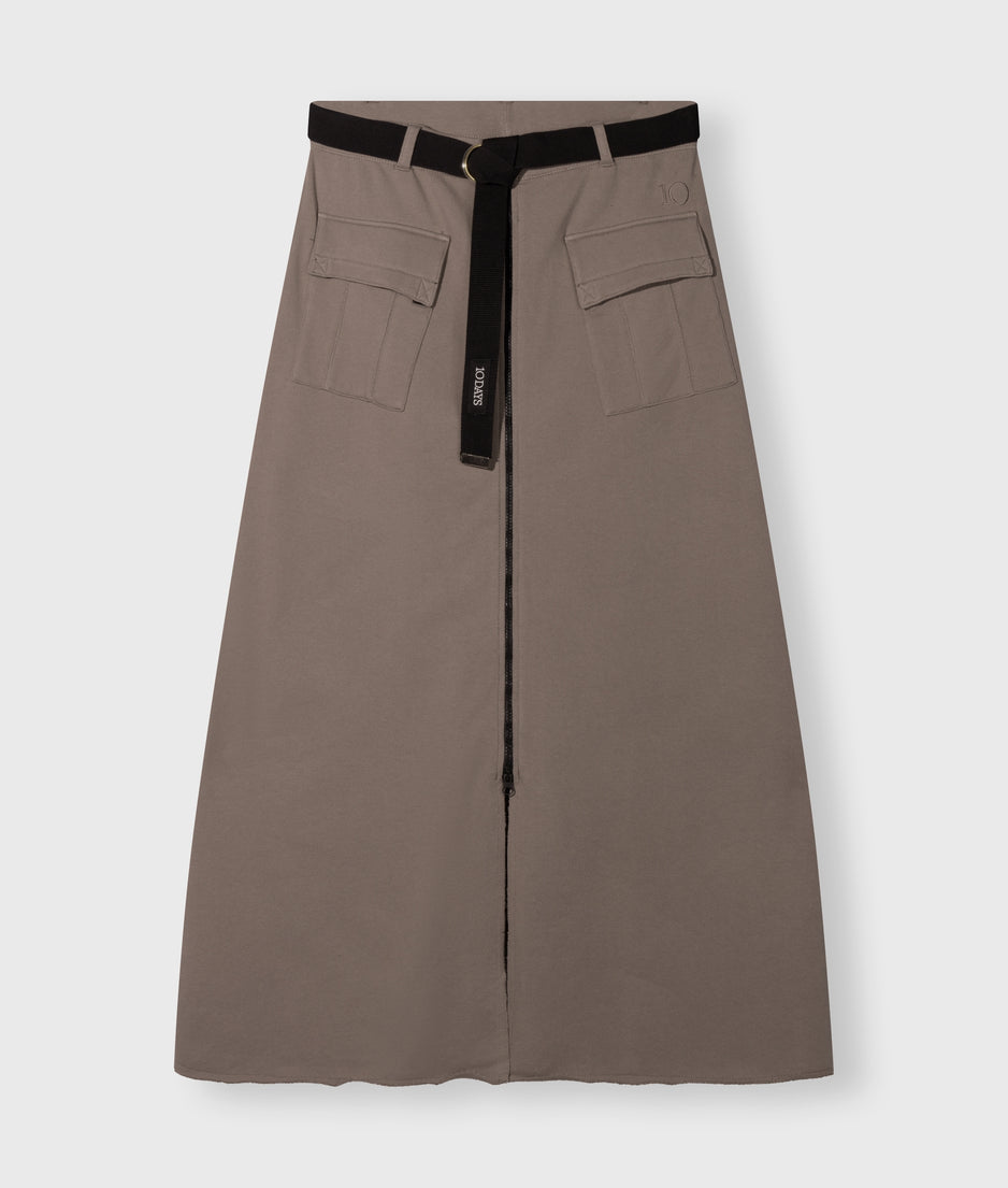 belted midi skirt fleece | moonrock