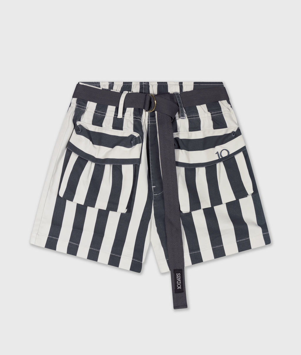 utility  shorts stripes | ecru/steel blue