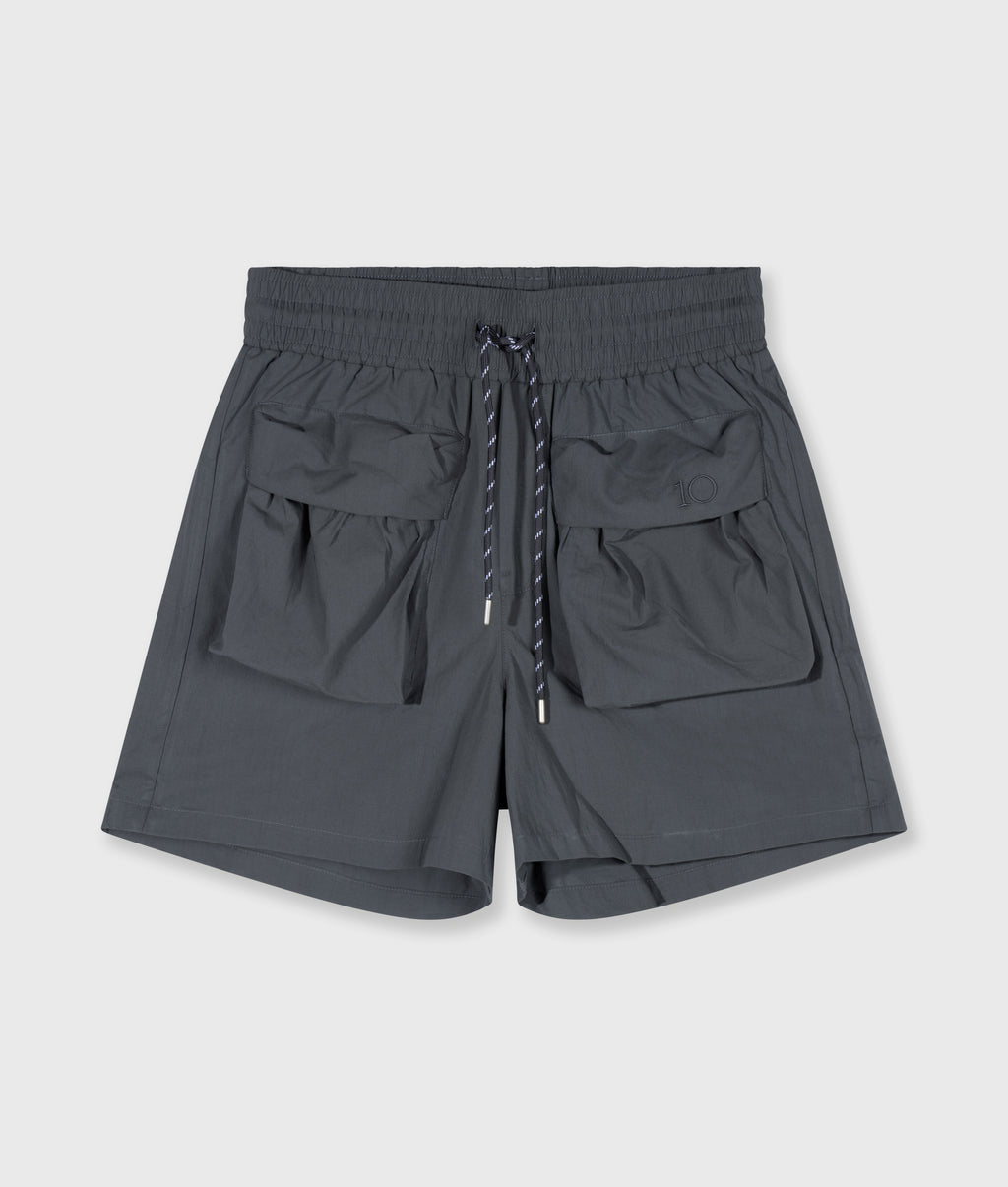 crinkle utility shorts | steel blue