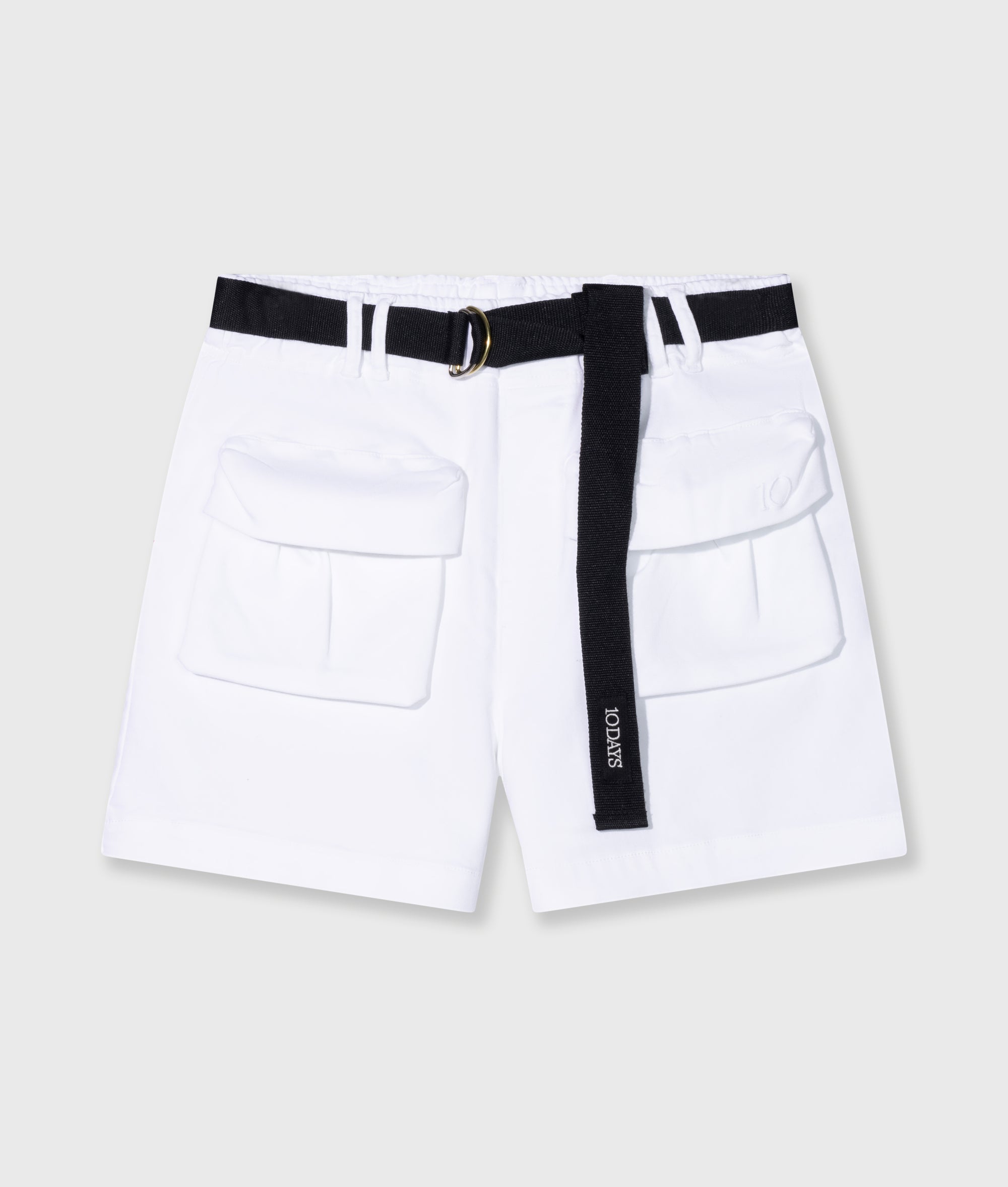 【BohemSeo】 BELTED OBLIQUE SHORTS White & Dusty Blue Floral Belted Shorts – Unique Vintage