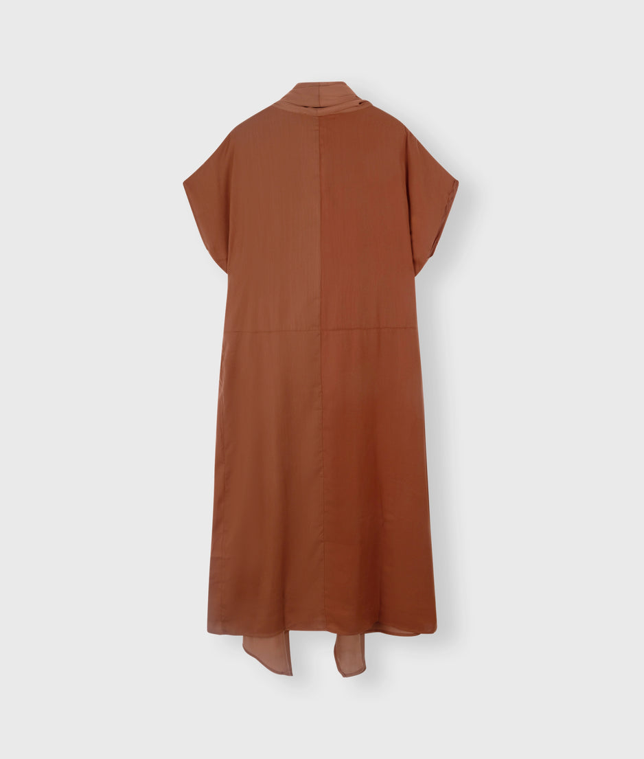 satin kimono dress | saddle brown