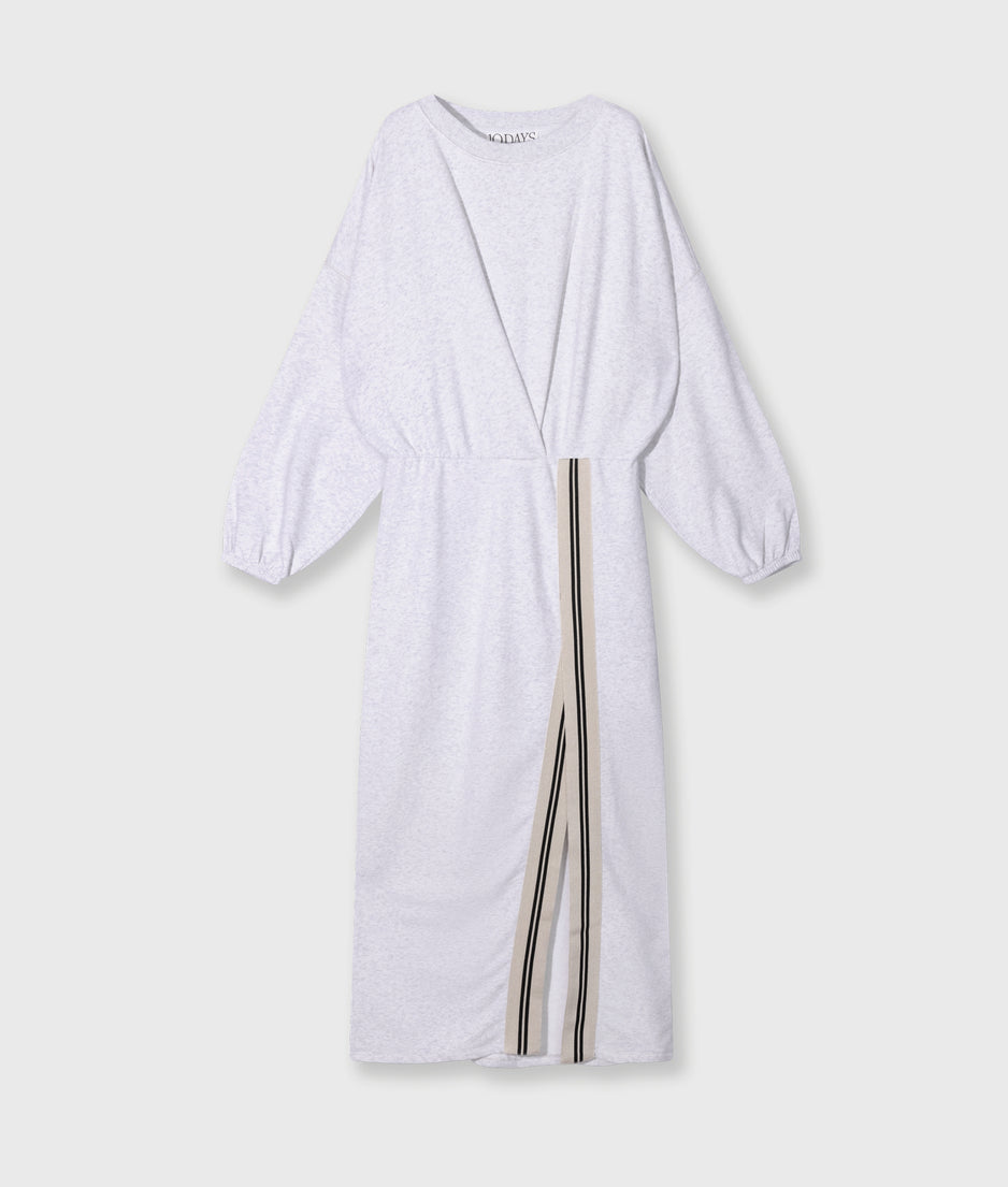 long wrap dress gathering | white grey melee