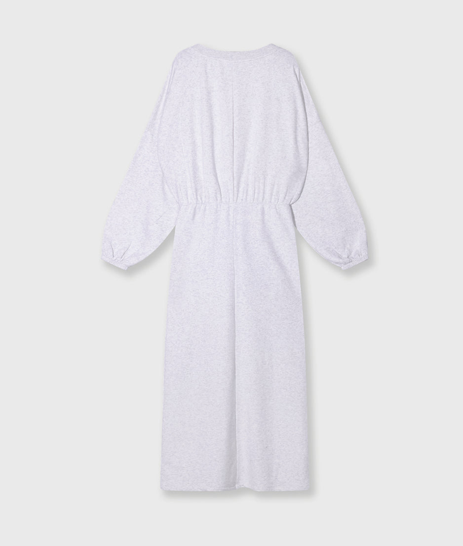 long wrap dress gathering | white grey melee