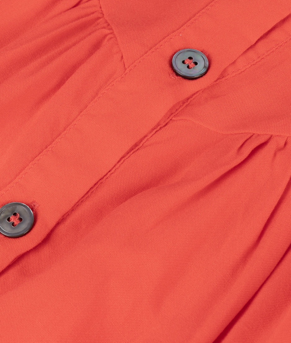 flowy pleated blouse | poppy red