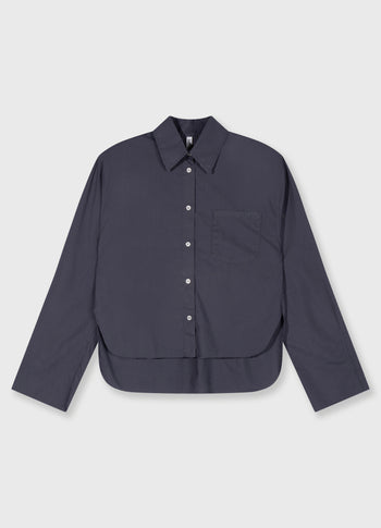 cropped shoulder shirt | steel blue
