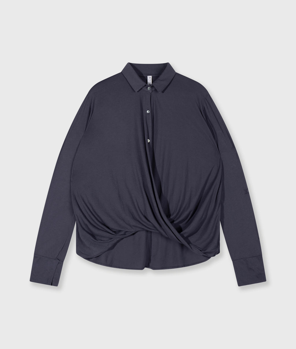 wrap blouse | steel blue
