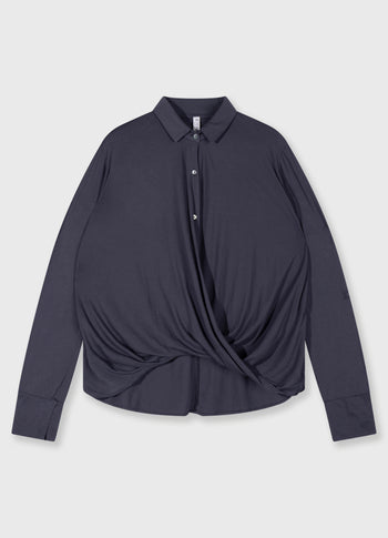 wrap blouse | steel blue