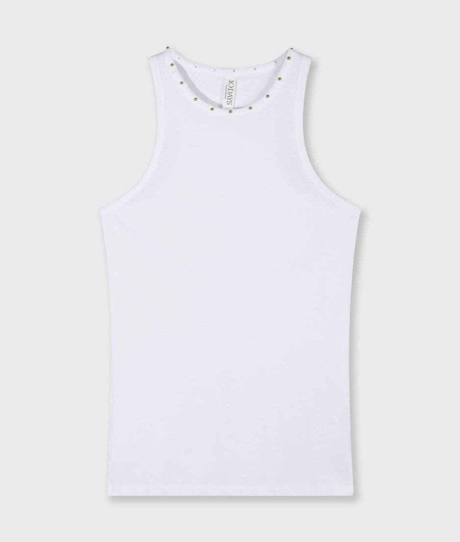 tank top rib pearls | white