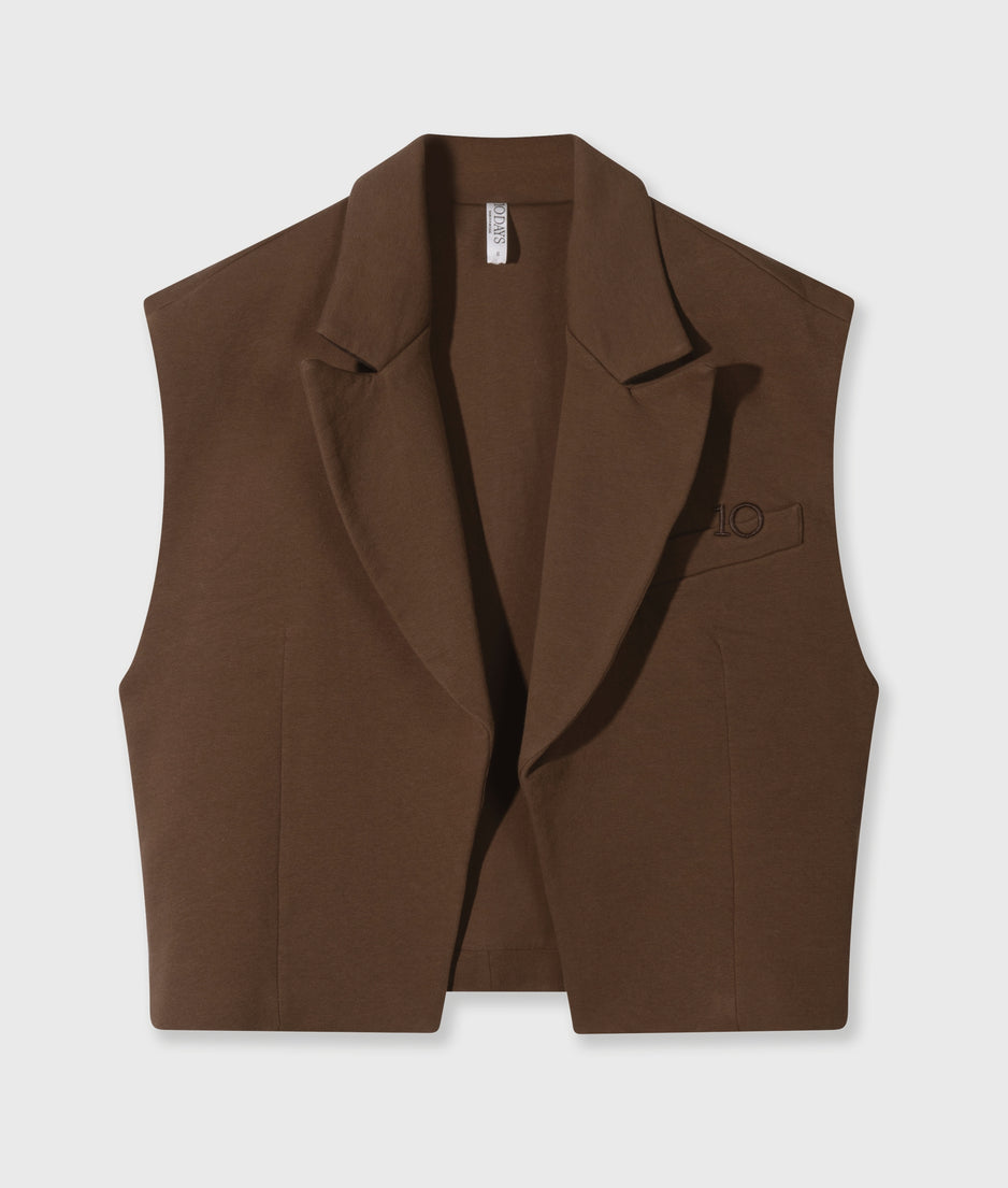 sleeveless blazer | dark truffle