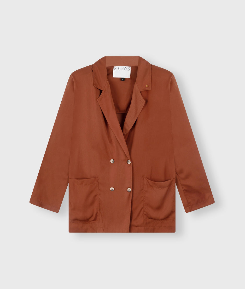 double breasted satin blazer | saddle brown