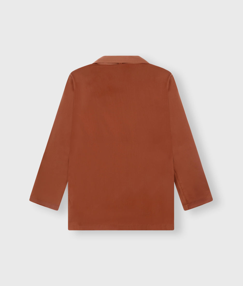 double breasted satin blazer | saddle brown