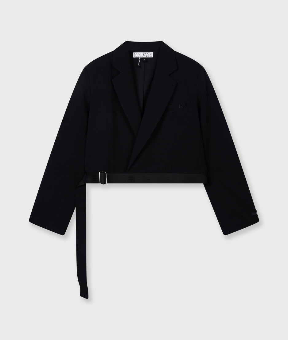 belted blazer crepe | black