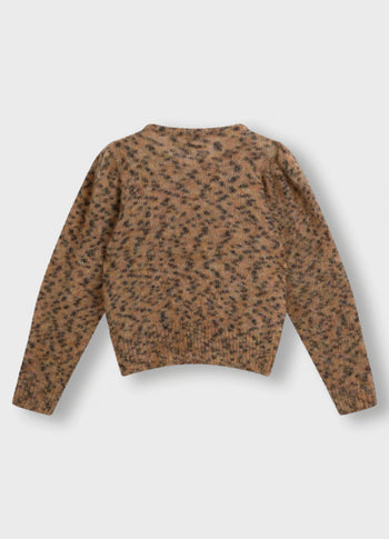 puffed sweater knit leopard | saddle brown