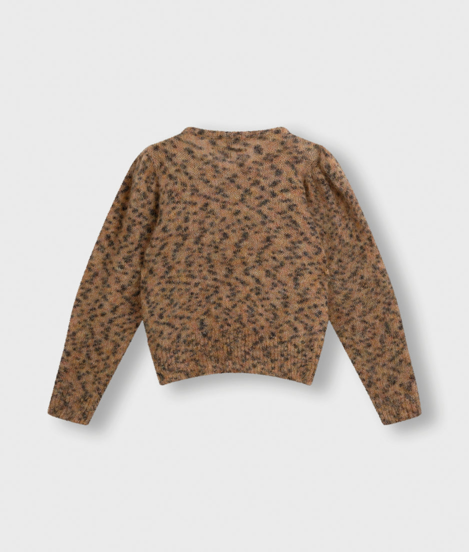 puffed sweater knit leopard | saddle brown