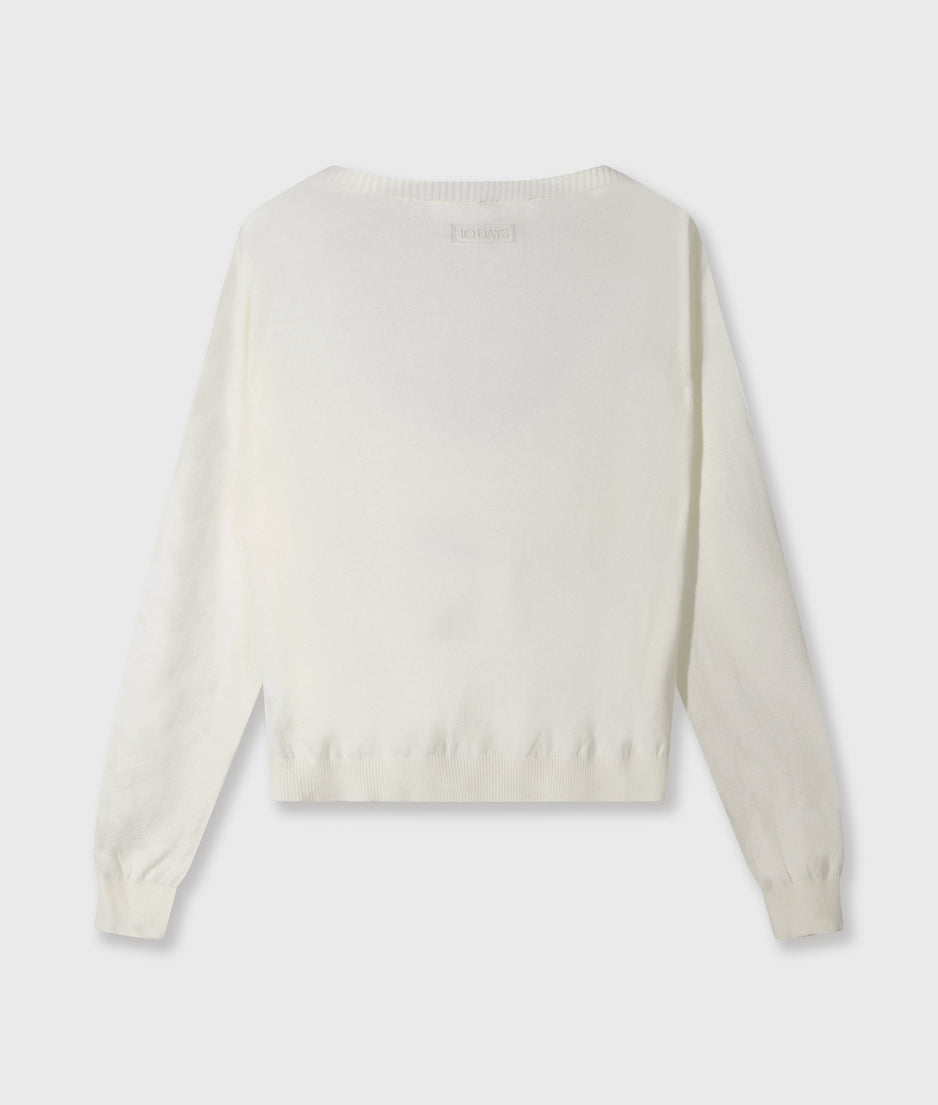 deep neck knit sweater | ecru