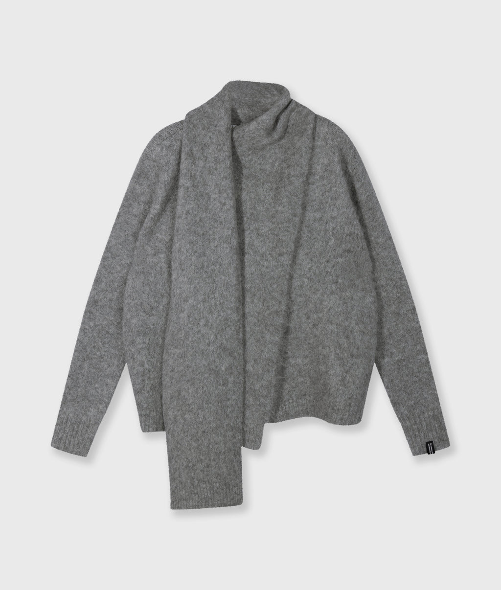 wrap-over scarf sweater | grey melee