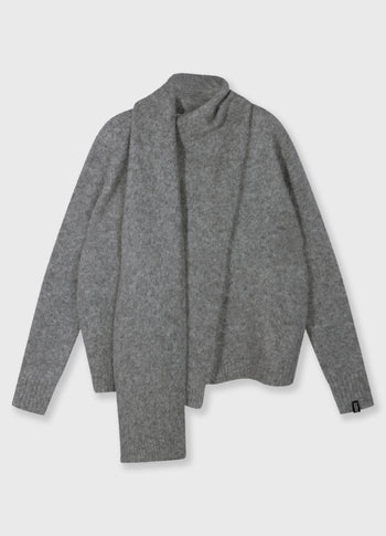 wrap-over scarf sweater | grey melee