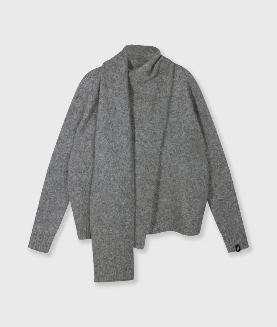 wrap-over scarf sweater | grey melee