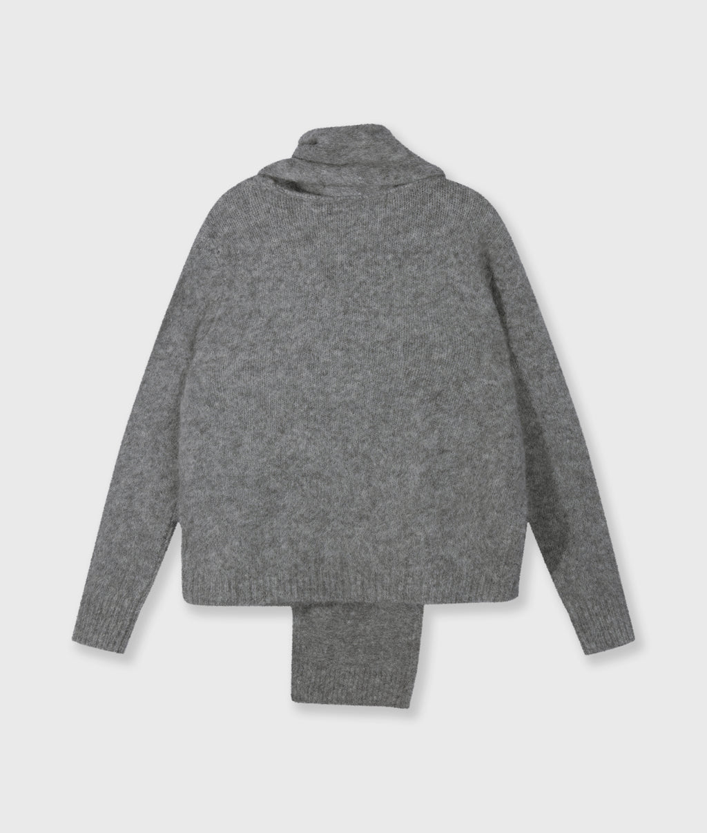 wrap-over scarf sweater | grey melee