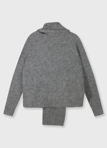 wrap-over scarf sweater | grey melee