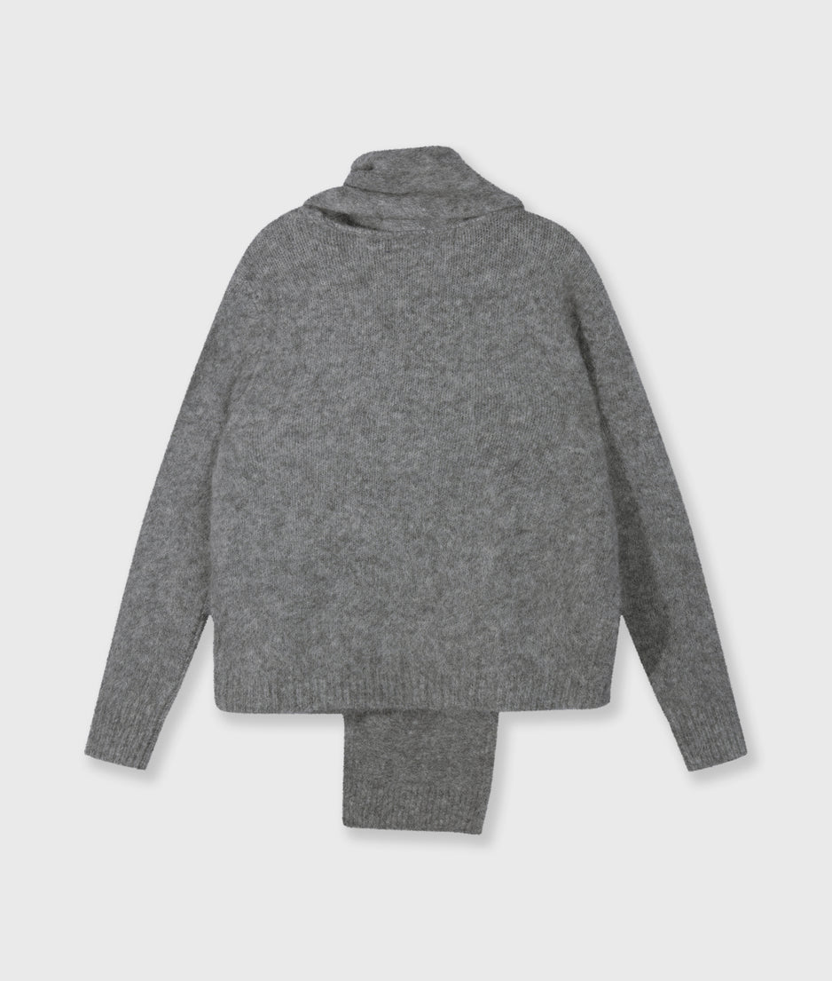 wrap-over scarf sweater | grey melee