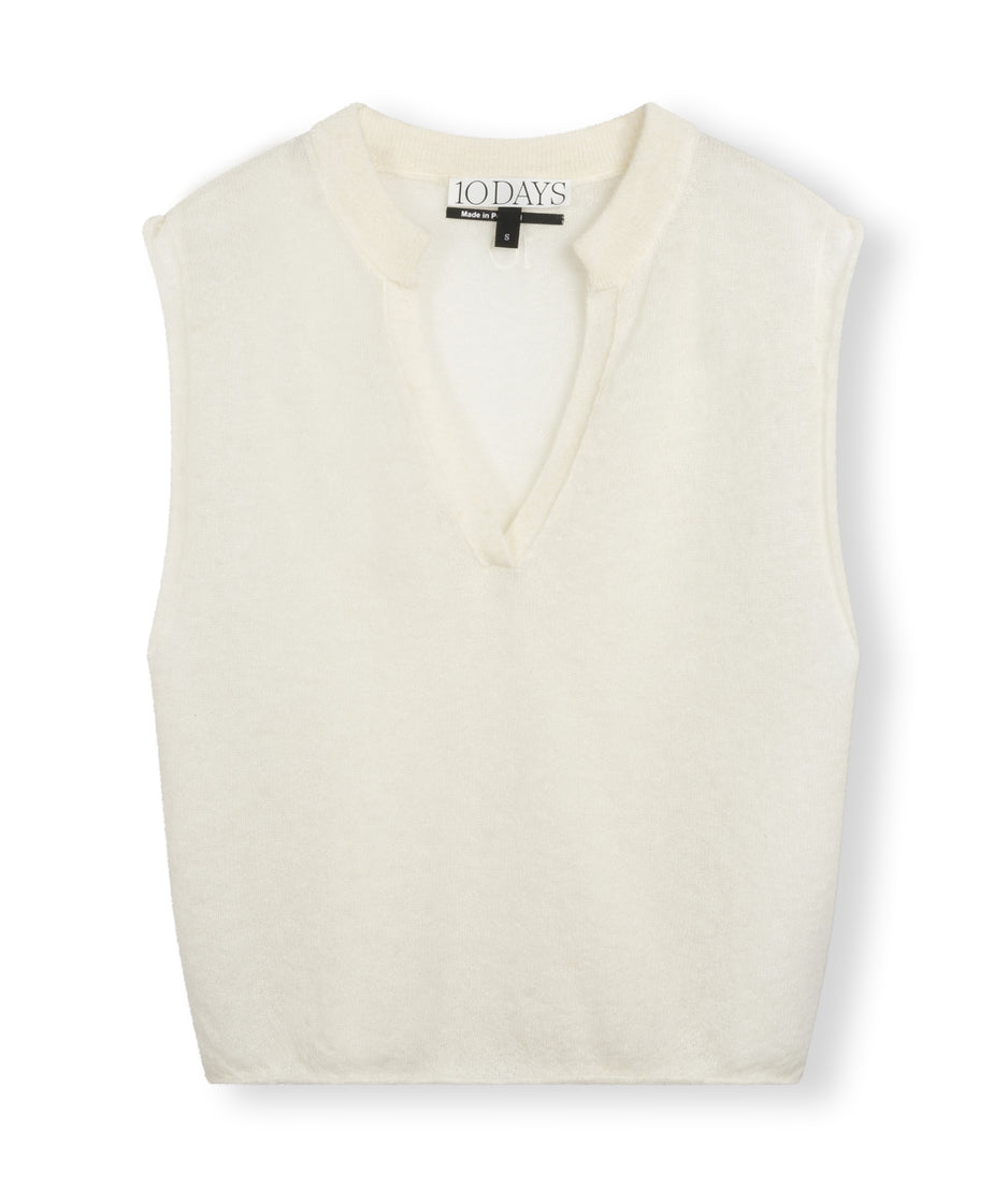 v-neck top knit | ecru