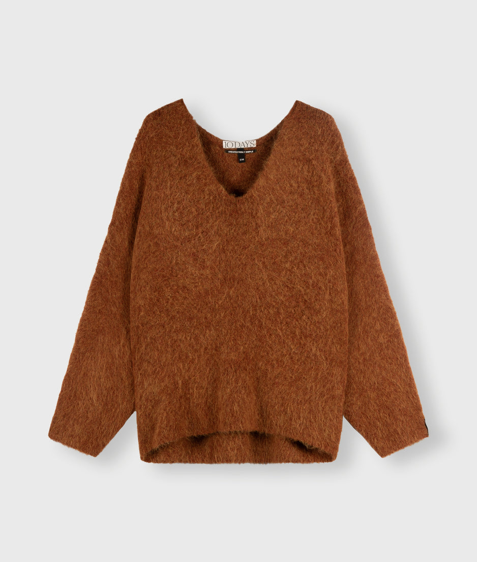 oversized sweater hairy knit | saddle brown