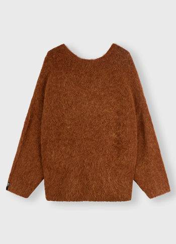 oversized sweater hairy knit | saddle brown